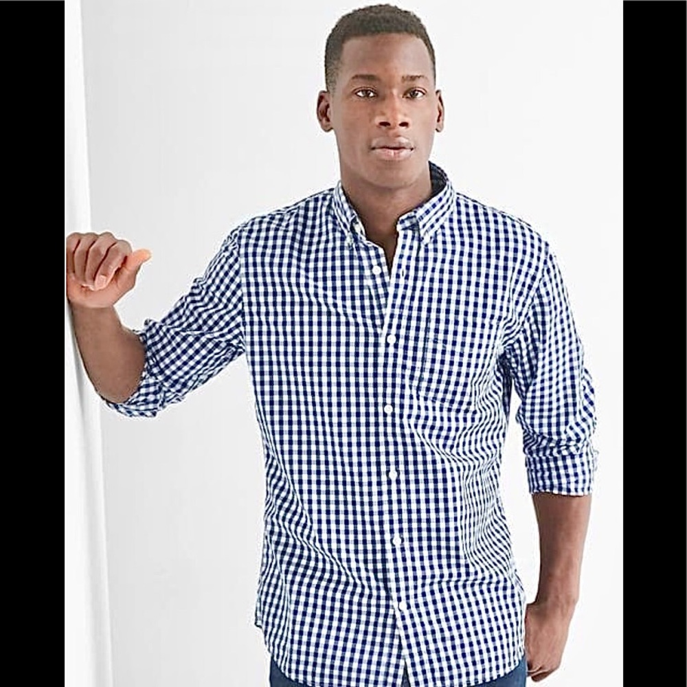 GAP Poplin Gingham Comet Blue Mens Shirt NWT
